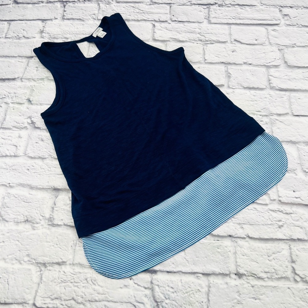 J. Crew Womens XS Navy Blue Striped Layered Mixed Media Keyhole Back Tank Top